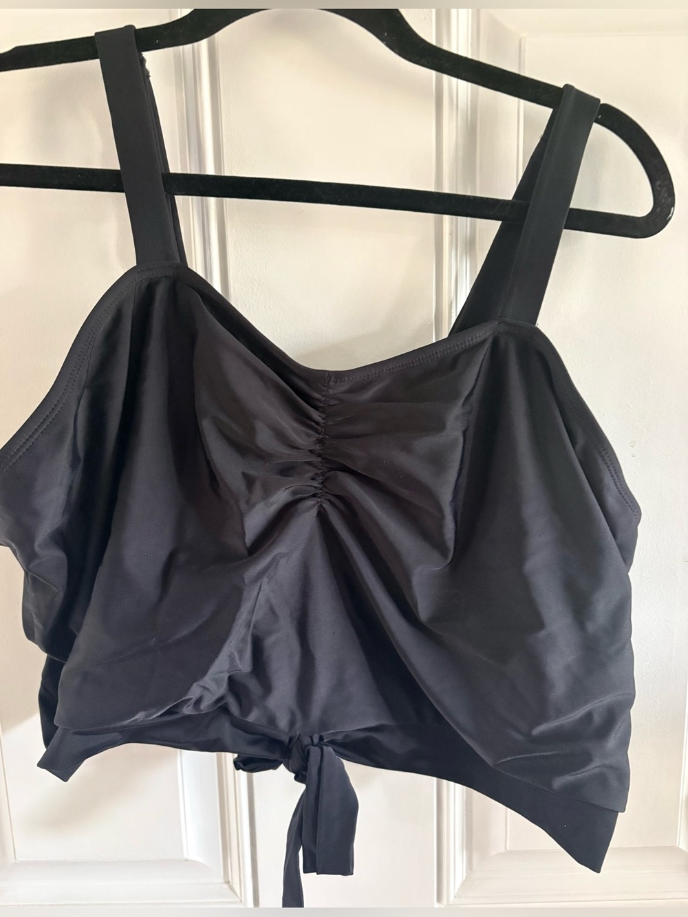 Black Ruffle Tie Front Tankini Swim Top Adjustable Straps Plus Size